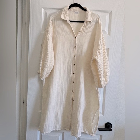 Kensie Dresses & Skirts - Kensie Cream Textured Shirt Dress